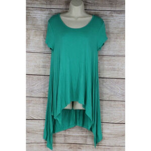 Umgee Womens Size Small Medium Short Sleeve High Low Tunic Shirt Turquoise Blue